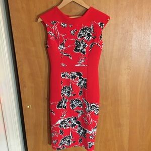 Red floral print bodycon dress